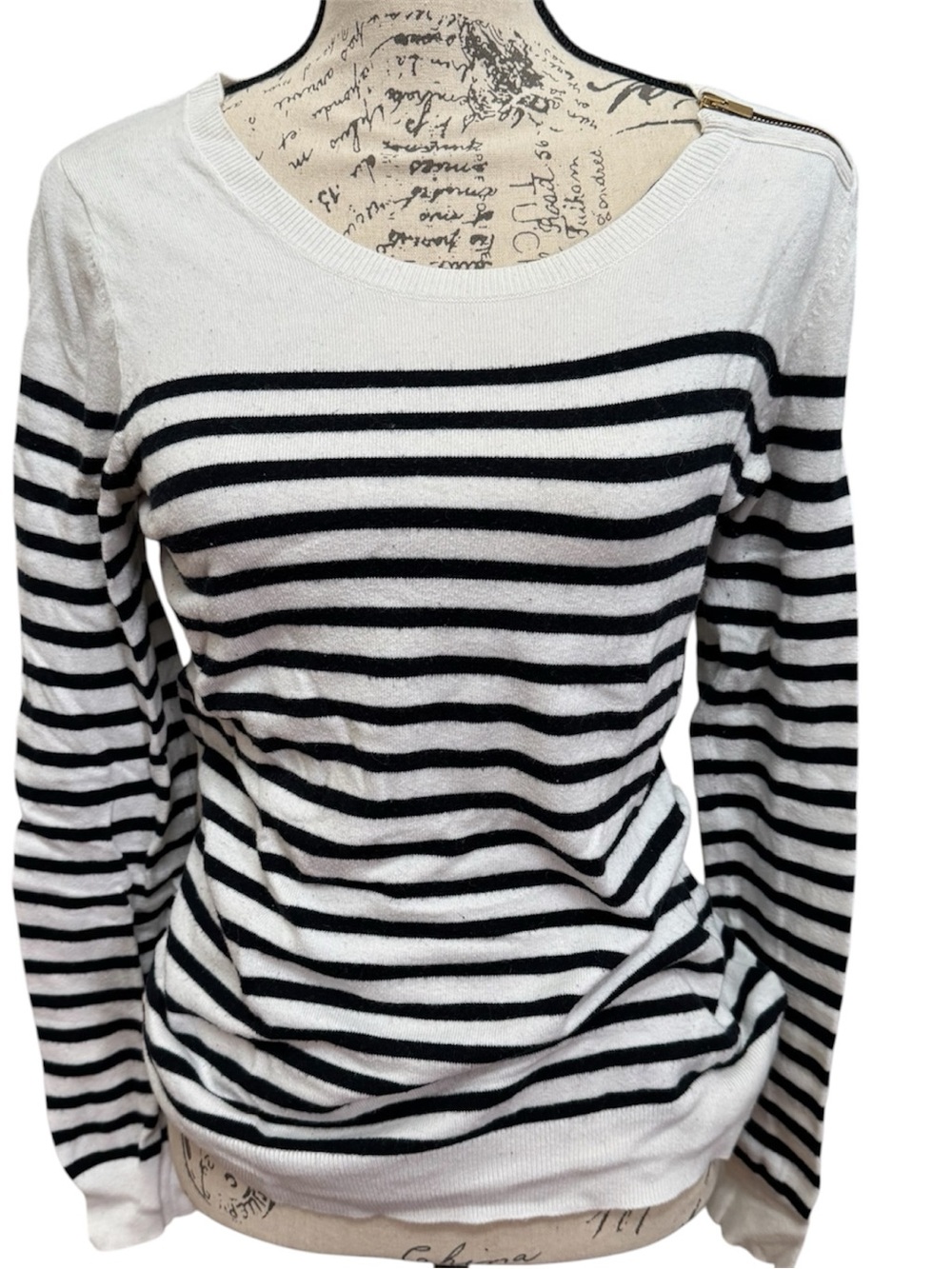 Banana Republic Navy and White Striped Scoop Neck Sweater